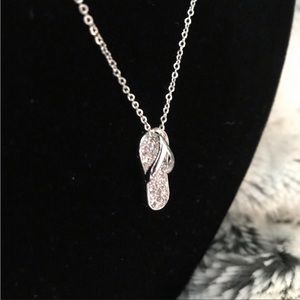 Sterling Silver Pave Cubic Zirconia Flip Flop Sandal Necklace - NEW
